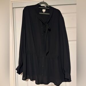 Black tie front blouse
